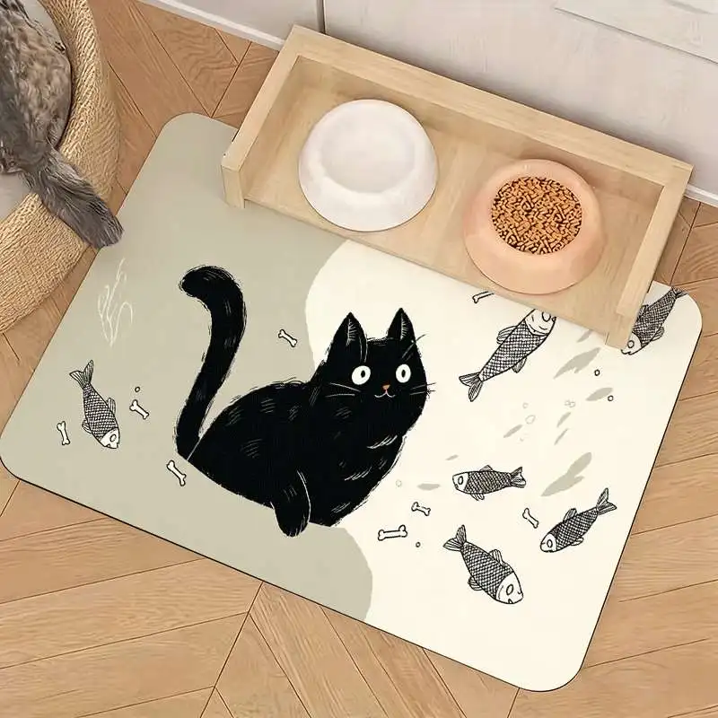 Adorable Cat and Fish Print Mat Pet Home Decor Runner Kitchen Matting Polyester Design Cute Bathroom Nursery Pet Supplies