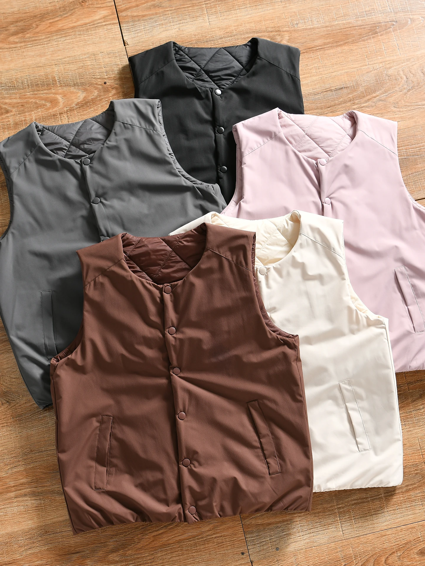 Thickened Woolen Fill Waterproof round Neck Vest Men's Autumn Winter Warm Casual Fashion Standard Fit Outerwear Coat