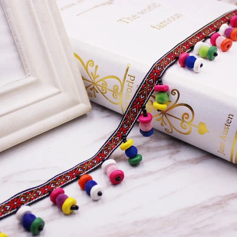 1 Yard/Los Ethnische Quasten-Stickerei-Spitzenborte für Schmuck, DIY-Quasten, Nähzubehör für Kleidung, Stoff-Spitzenband – Detail 1
