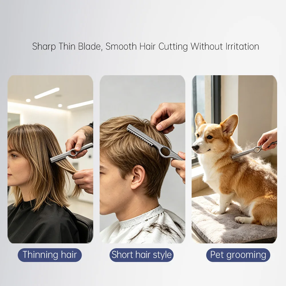 Multi-Piece Hair Thinning Tool Set, Metal Hair Cutting Knife with Blades, Hair Trimming Brush, Pointed Tail Comb, Pompadour Brush, Home Self-Trimming Set for Bangs and Hair Volume Adjustment