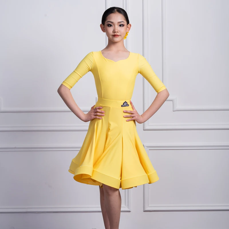 ชุดเต้นรำลาตินมาตรฐานสำหรับเด็กหลากสีชุดแข่งขันมืออาชีพชุดเดรสเด็กผู้หญิงกระโปรงละตินชุดเต้นรำ