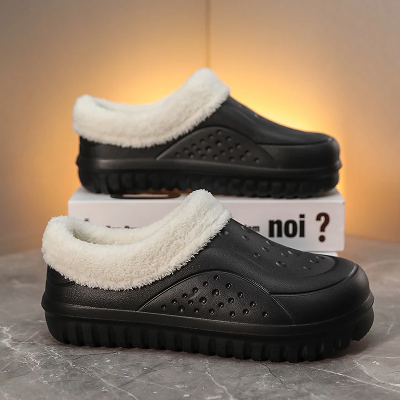

New Fashion Cotton Slippers Men Winter Warm Home Cotton Shoes Waterproof Garden Shoes Indoor Slip on Concise Shoes