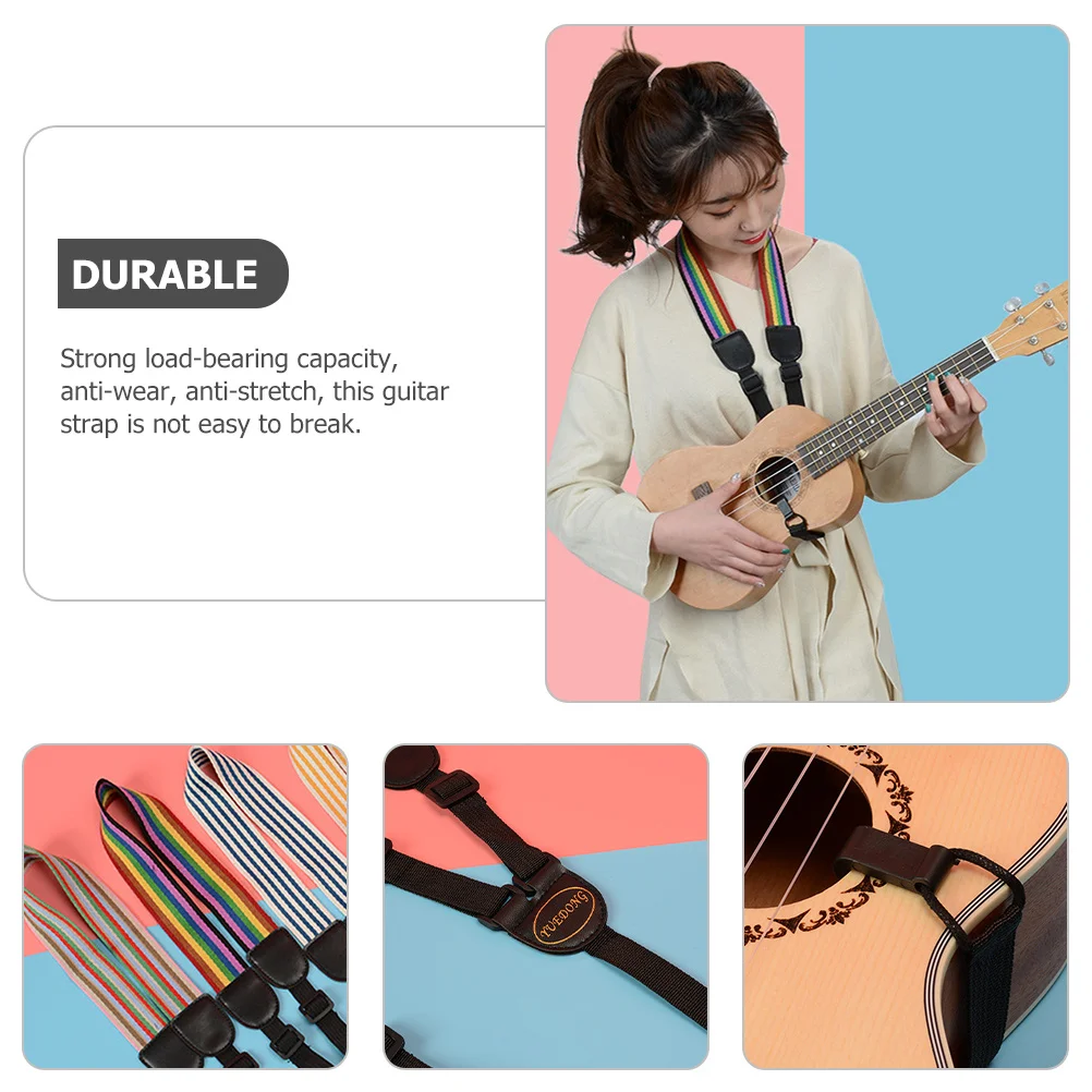 

Adjustable Guitar Strap Rainbow Pattern Replacement Bass Folk Ukulele Electric Guitar Accessory Piano Keyboard Case