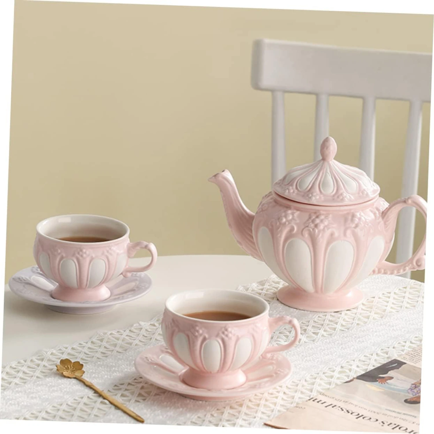 

Luxurious and Elegant Vintage Bone China Coffee Cup and Saucer Set - Classic Ceramics Coffee Cup for Friends - Beautifully Embos