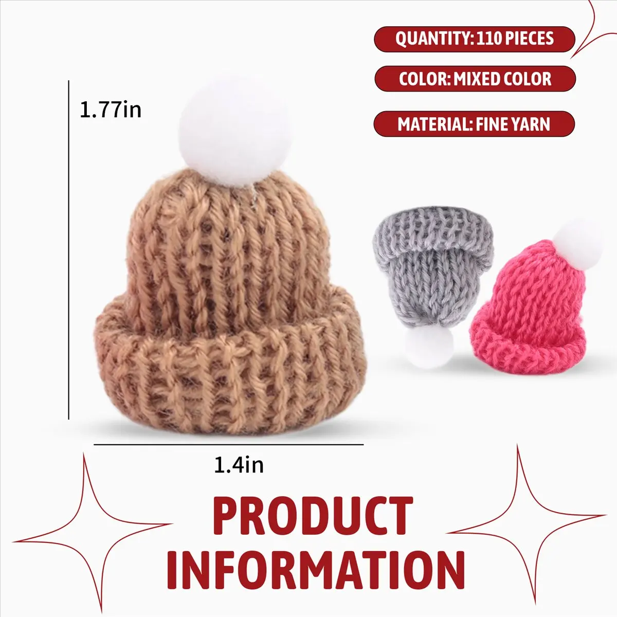 Delighted- 110PCS Mini Knitting Hats Christmas Mini Knitting Doll Hats Mini Wool Hat for Christmas Ornaments DIY Art and Craft