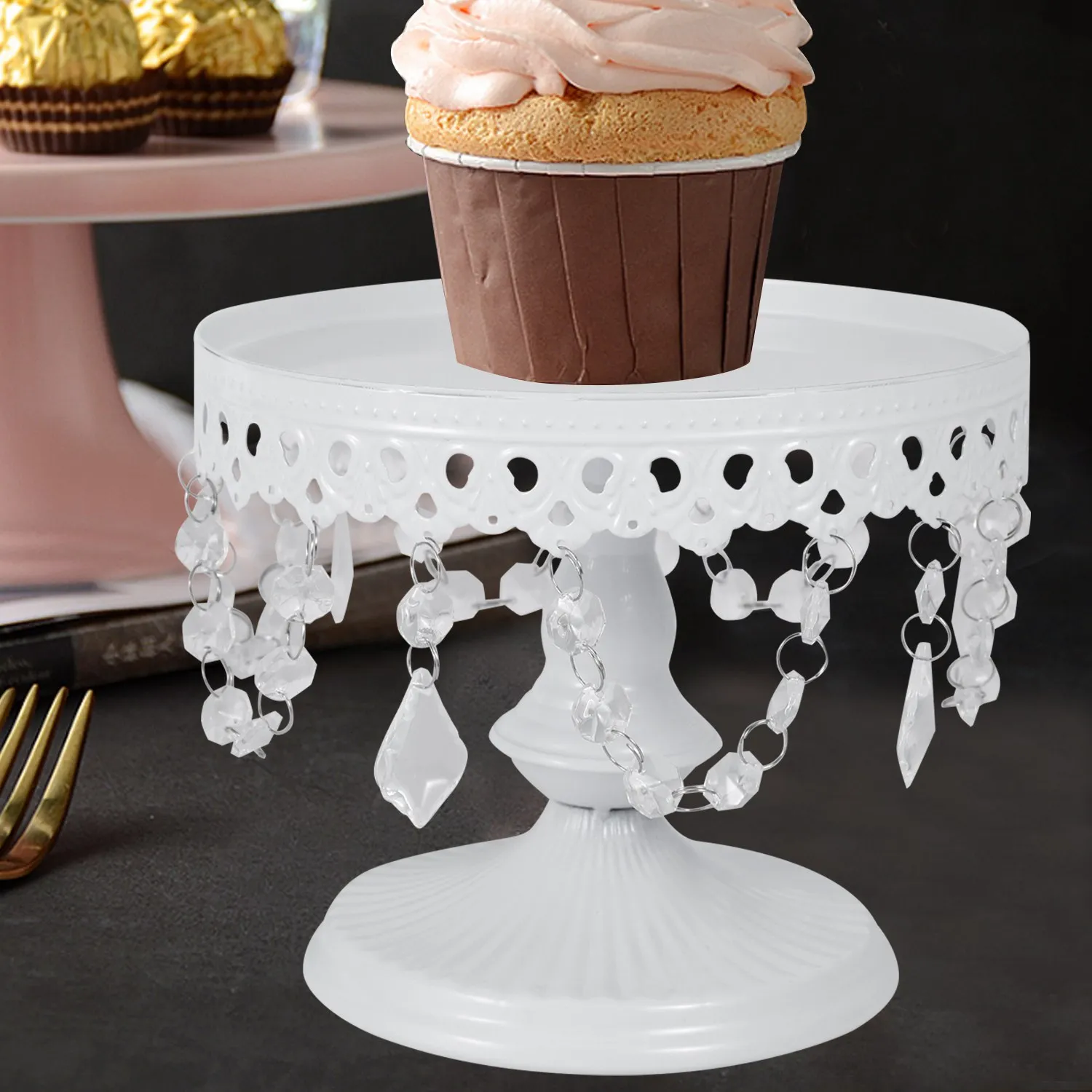 

White Crystal Cake Display Stand Round Wedding Cupcake Holder Dessert Cupcake Display Plate Stand Cake Storage Rack(S)