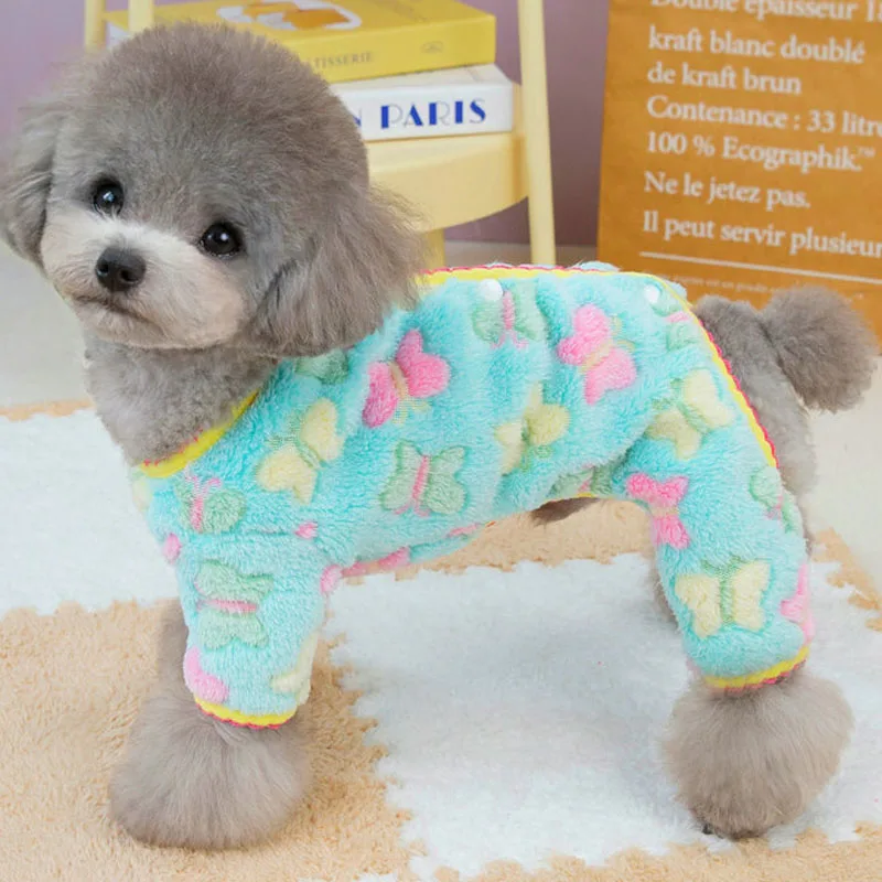 Warm Pet Clothes For Dogs Butterfly Outfits Pink Blue Fleece Jumpsuit Dog Pajamas Winter Clothing For Small Dogs Yorkie Overalls