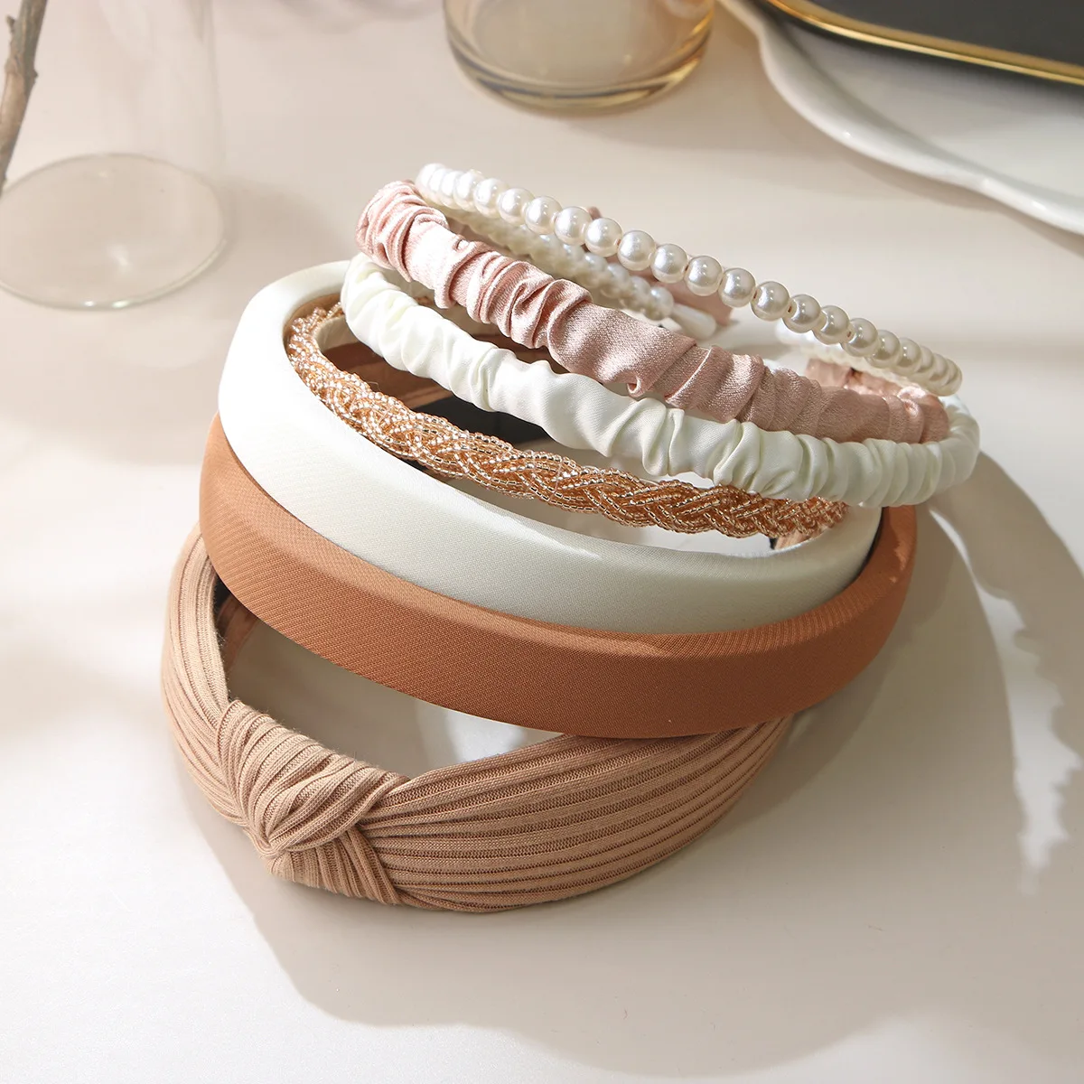 

7 шт./компл., роскошная шелковая повязка для волос с жемчугом, модные тканевые ленты для волос, обруч, плетеная повязка на голову для взрослых девочек, вечерние головные уборы