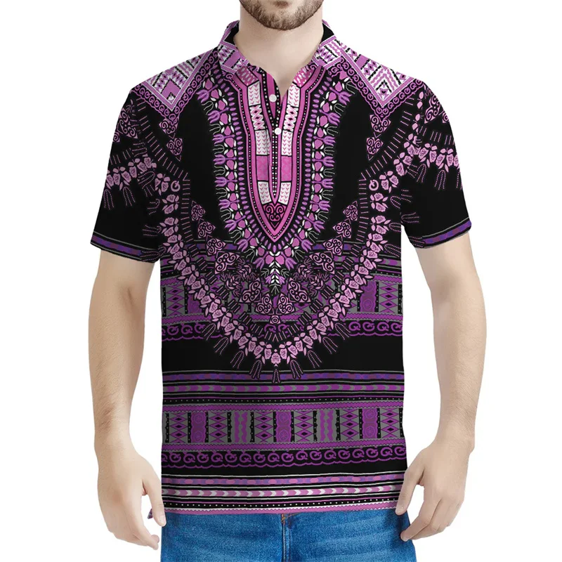 African Dashiki Graphic Polo Shirt Men 3d Printed Ethnic Pattern Tees Lapel Button Short Sleeves Tops Street Kids Polo Shirts