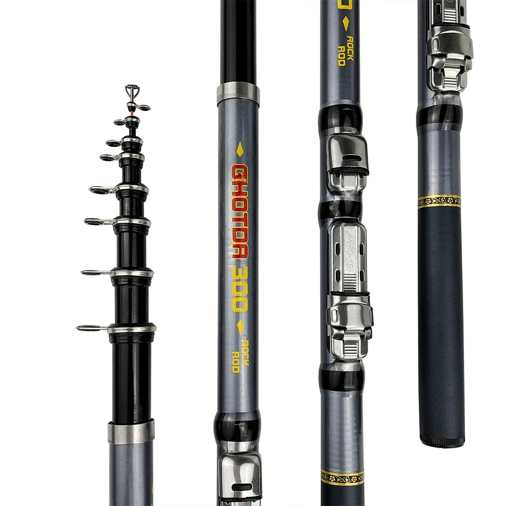 1.5M-3.0M Short Rock Fishing Rod Carbon Fiber Spinning Fishing Pole Super Hard Tone Mini Telescopic Rods for Rock Boat Fishing