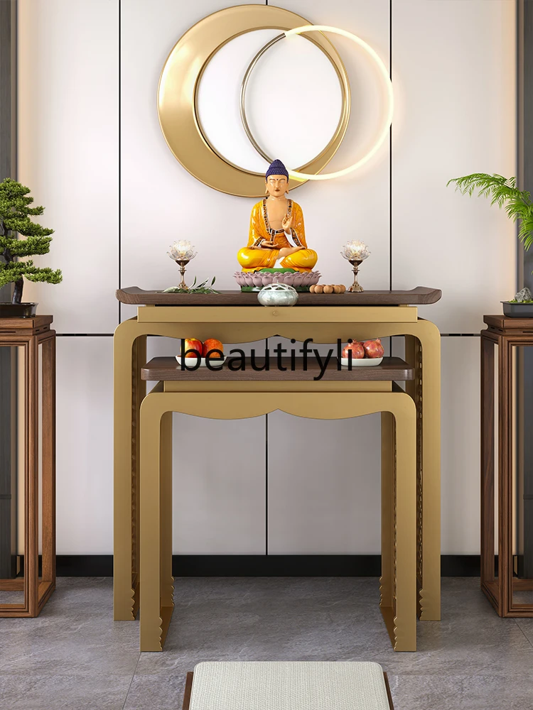 North American Black Walnut Xuan Guan Tai Offering Table Household New Chinese Stainless Steel Light Luxury Case