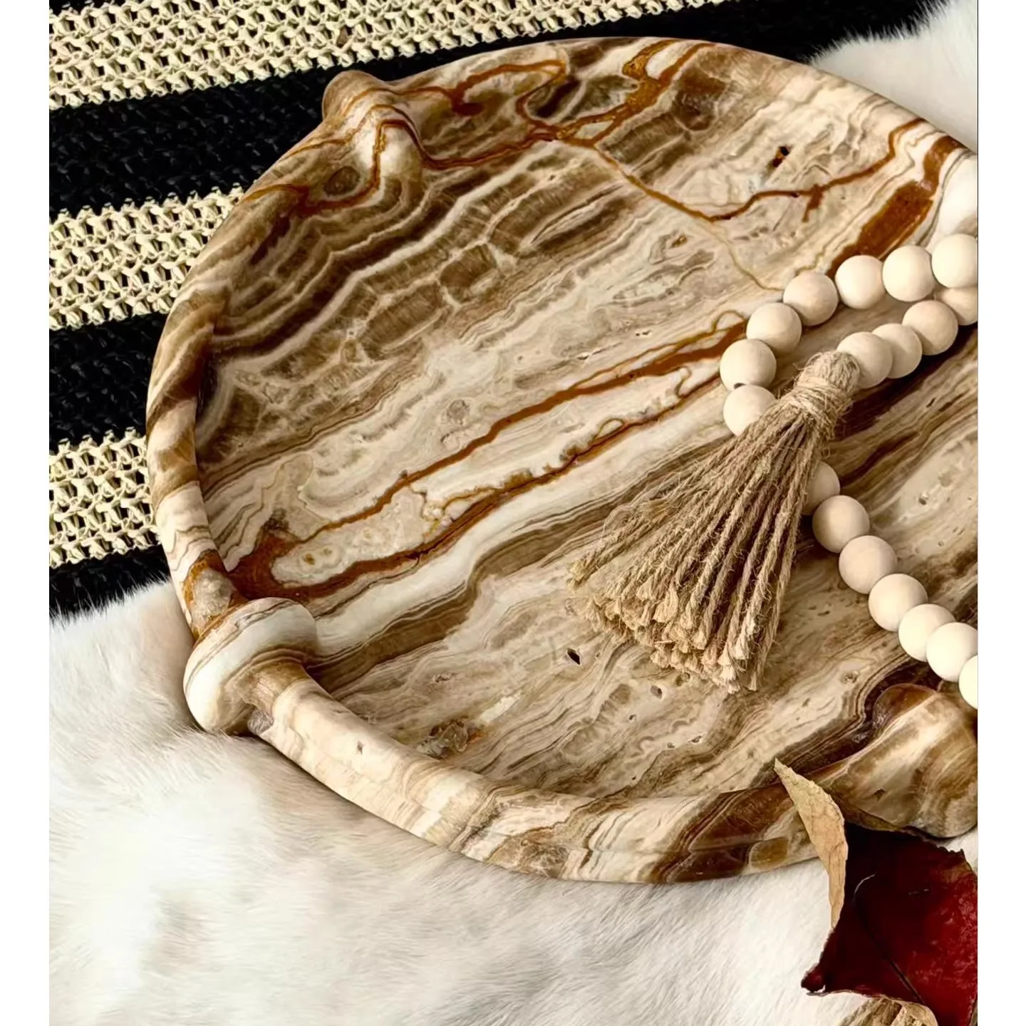 French modern marble lace plate Tiramisu travertine desktop coffee table fruit plate