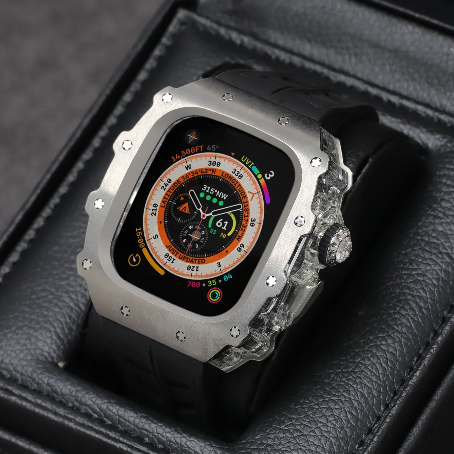 Luxury Titanium Mod Kit สําหรับ Apple Watch 10 46 มม.โปร่งใสสําหรับ Iwatch Series 10 46 มม.กรณีโลหะสายยาง DIY Mod Kit