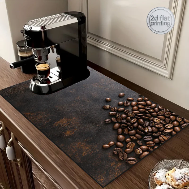 1pc Tableware Drying Mat with Coffee Pattern, Kitchen and Bathroom Drying Mat, Table Mat, Coffee Table Mat, Washing Machine Dust