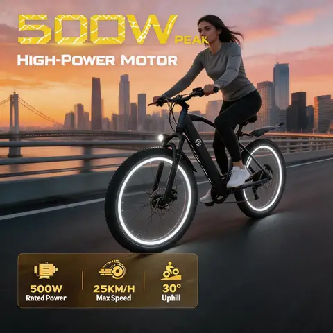 Electric Mountain Bike, 500W Motor, Pedal Assist, Full Suspension, Free Lock & Tool Kit, Pro Race Design, for Cross Country E-Bike, Offroad Ebike Adventure