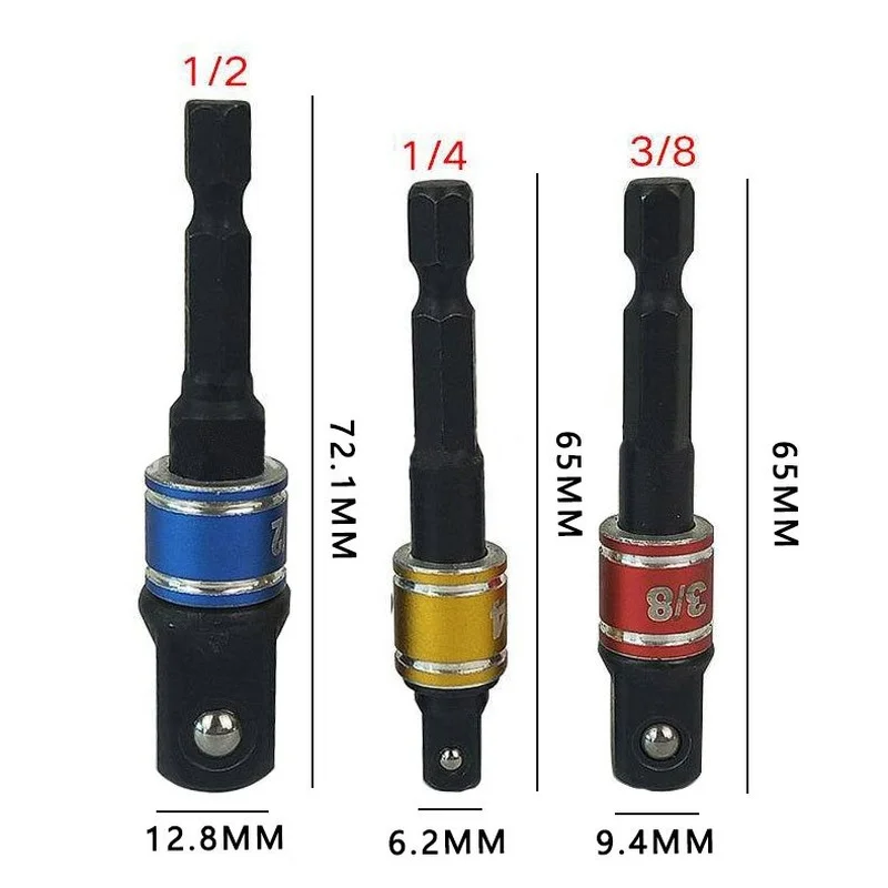 Vỏ Máy Khoan Ổ Cắm Adapter Dành Cho Tác Động Điều Khiển Với Chuôi Lục Giác Để Ổ Cắm Vuông Khoan Thanh Mở Rộng Bộ 1/4 "3/8" 1/2 Bit Bộ