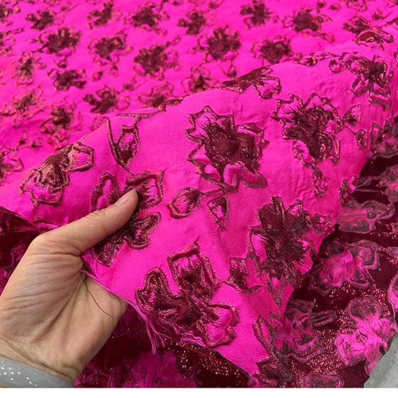 High Quality Brocade Jacquard Fabric Three-dimensional Flower Fashion Pink Latest Pattern Handmade Diy Clothing Fabric for Dress