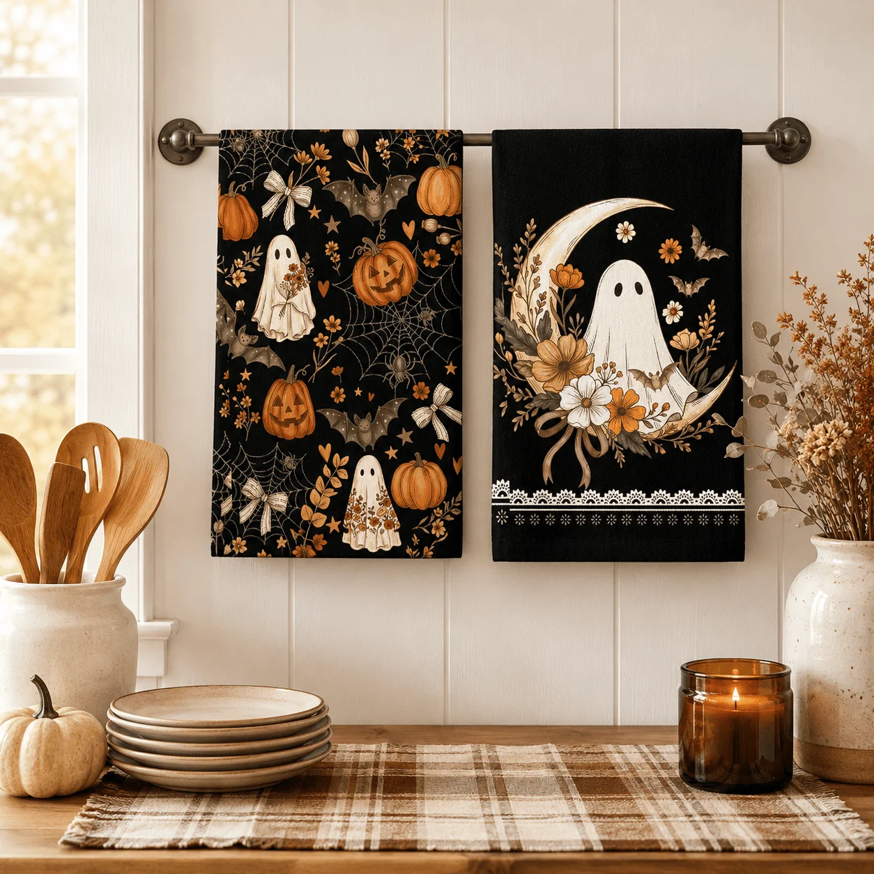 Black Ghost Moon Halloween scouring cloth, hand towel, kitchen hair