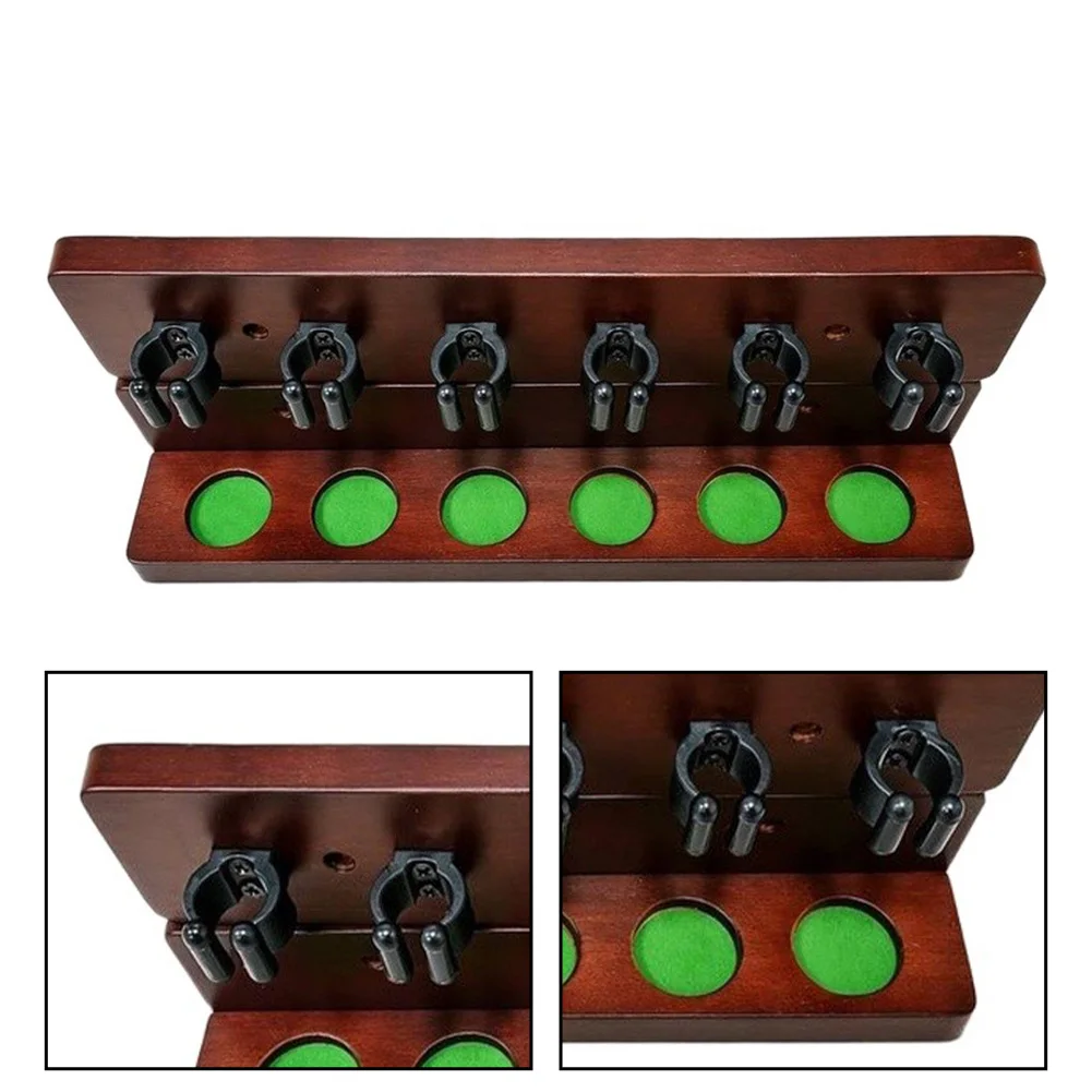 6-Hole Wall-Mounted Billiard Cue Holder Wood Pool Rod Rack For Game Room Bar Home Storage Organization Decor