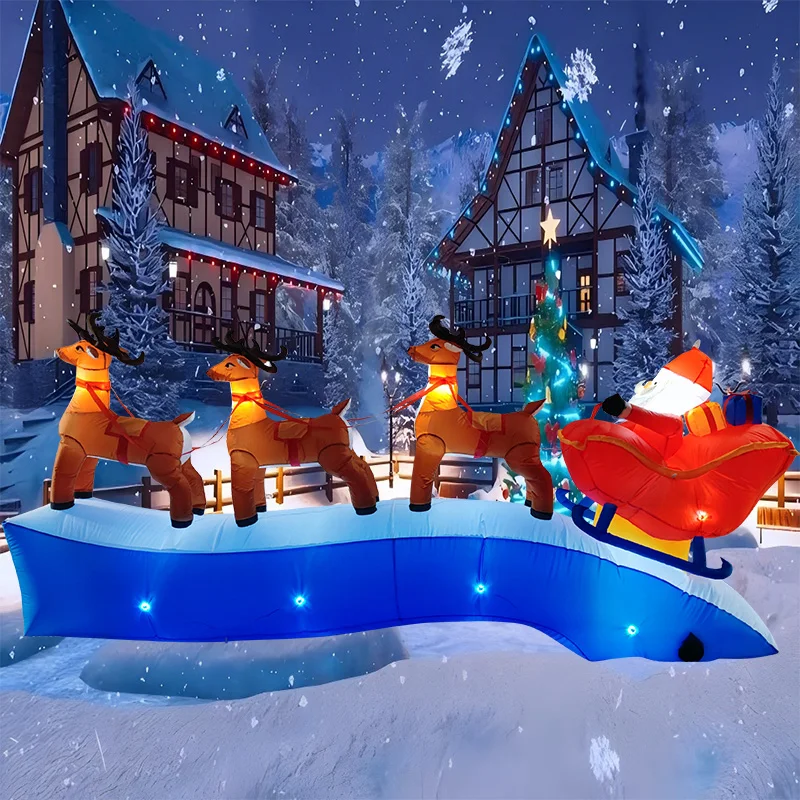 Christmas Decorations Three Elk Pull Sled Inflatable Toys with LED Lights 3.6M/12FT Inflated Model Holiday Indoor Outdoor Decor