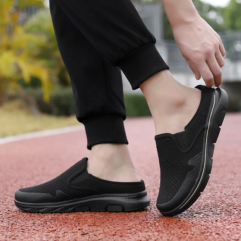 Summer Lightweight Mens Casual Shoes Breathable Walking Sneakers Couple Non-slip Mesh Half Slippers Loafers Outdoor Sport Shoes