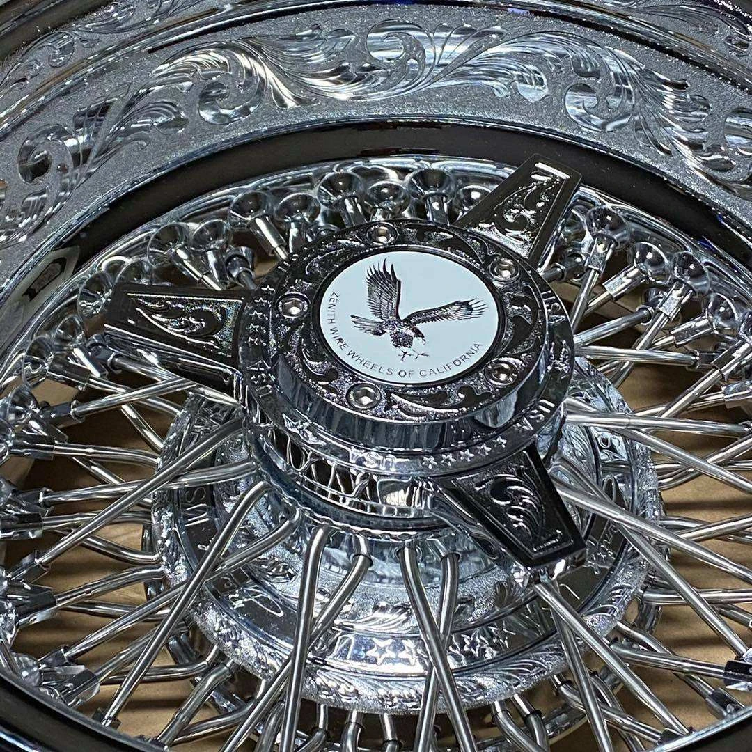 Custom 13x7 13x5.5 All Chrome 72 Cross Spoke Laced 4/5/6 Lug Wire Wheel with Fully Engraved Hub and Lips