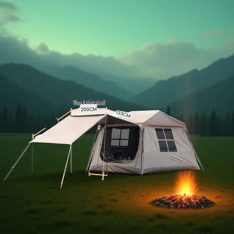 BISINNA One-touch Ridge Type Tent Titanium Glue 3-4 Persons Outdoor Automatic Camping Family Tent