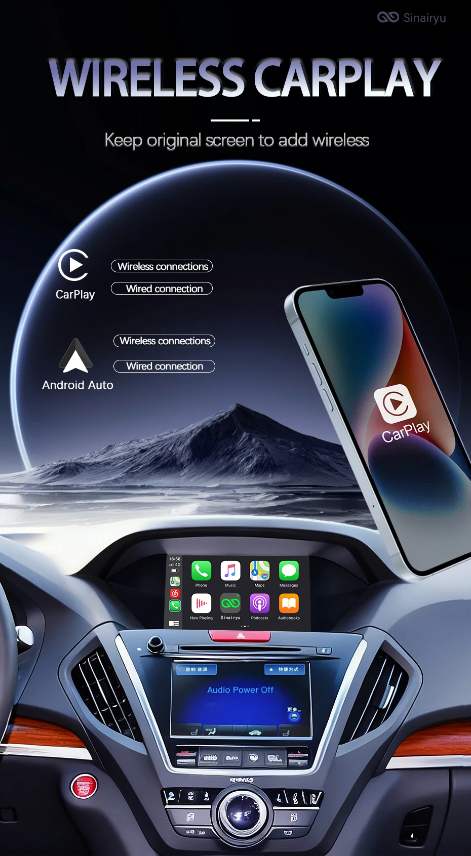 Auto AI Box Wireless Apple Carplay Android Auto für Acura YD3 MDX RDX TLX ILX RLX Honda Odyssey Originalbildschirm unterstützt Spiegelung – Detail 1