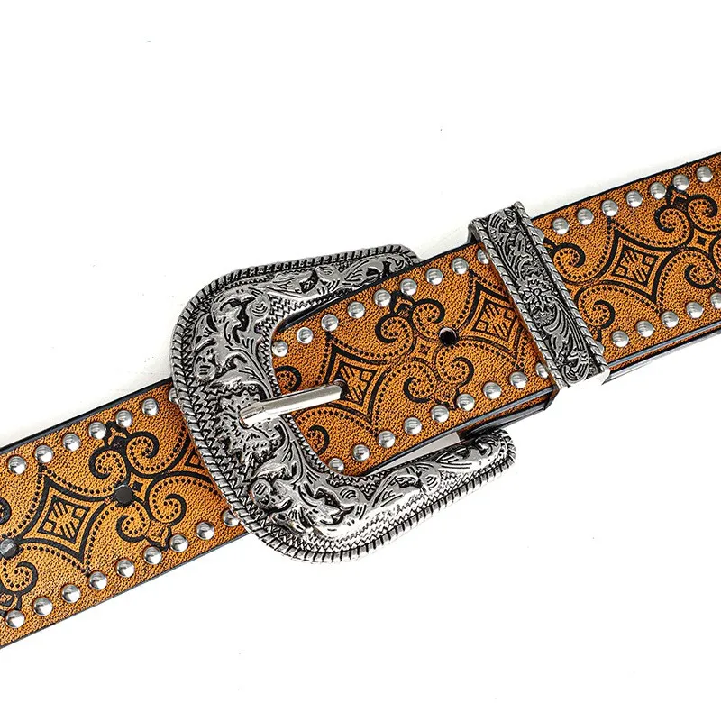 Western-Cowboy-Gürtel – Vintage-Punk-Stil, geschnitzte Schnalle, PU-Ledergürtel, lässige Trend-Accessoires, Y2K-Taillengürtel, für Männer und Frauen – Detail 16