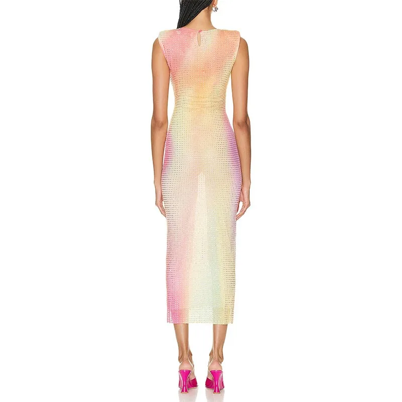 Vestido largo sin mangas para mujer, traje Sexy ajustado con diamantes, multicolor, novedad de 2023