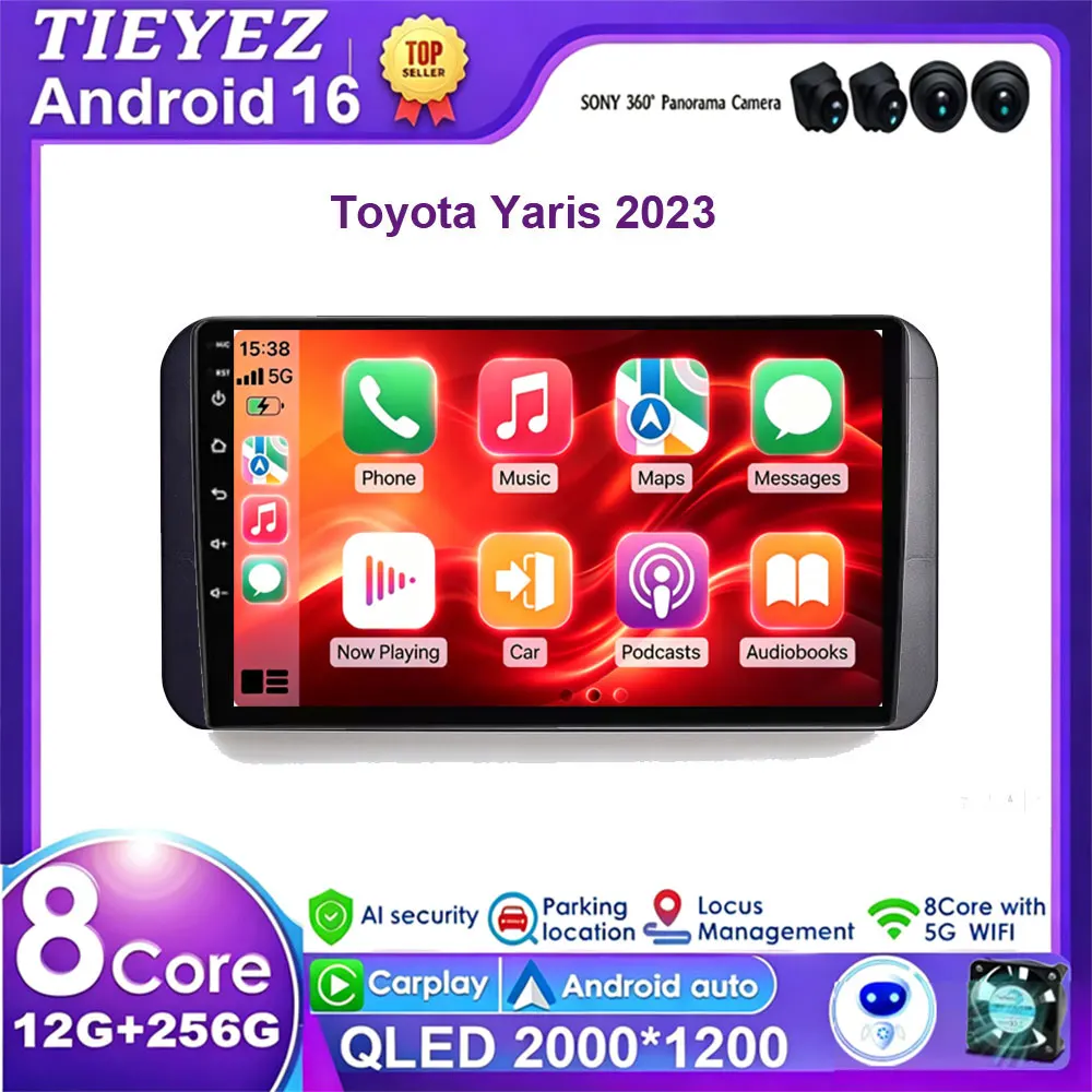 Android 16 Car Video Player for Toyota Yaris (with paint finish) 9-inch 2023GPS with Carplay And Android Auto Multimedia Radio