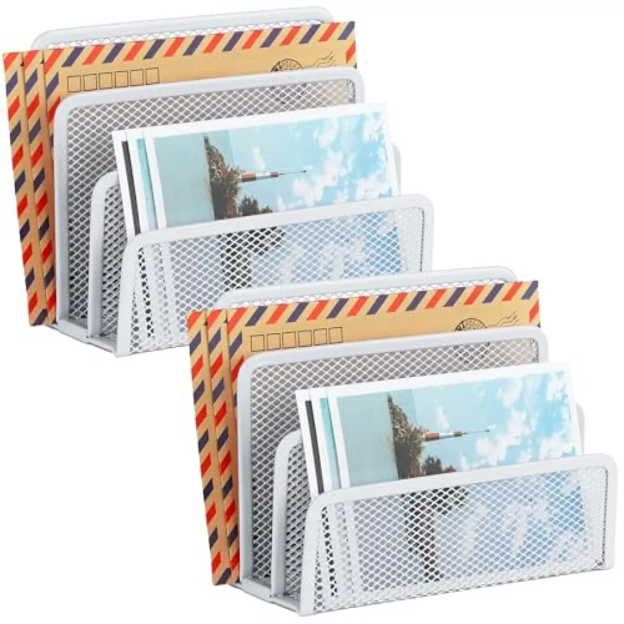 

Desk Mail Organizer, Office Small Desktop Metal Mesh Envelope Letter Sorter Paper File Holder Organizer with 3 Vertical Upright