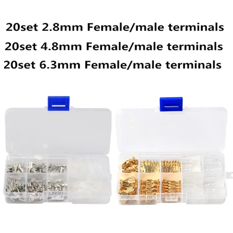 180pcs Insulated Spade Terminal Kit 2.8/4.8/6.3mm Male Female Crimp Connectors for Automotive Appliance Wiring Repair
