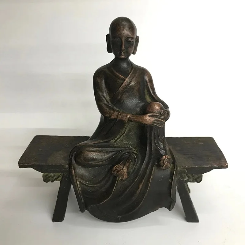 Banco de bronze antigo Buddha Statue, mobiliário grátis Buddha, presente decorativo artesanato, coleção antiga, 1 pc, Bu