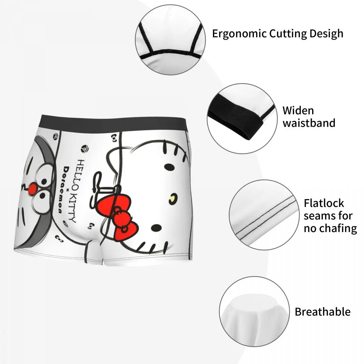 Men Kawaii Doraemon Hello Kitty Cartoon Boxers Shorts Novelty Japanese Anime Underwear Printed Novelty Shorts Boxer Briefs