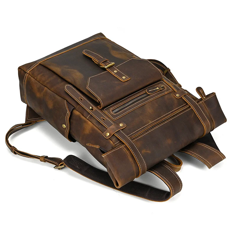 Imagem -05 - Mochila de Couro Vintage Masculina Bolsa de Viagem Masculina Bolsa Anti-roubo Mochila Portátil Estilo Moda Nova 2023