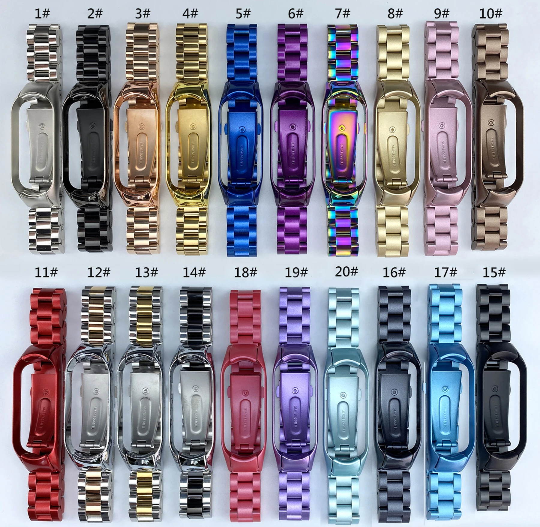 SinHGeY For Xiaomi Mi Band 3 / 4 / 5 / 6 Metal Strap Buckle Stainless Steel Bracelet Replacement Wristband