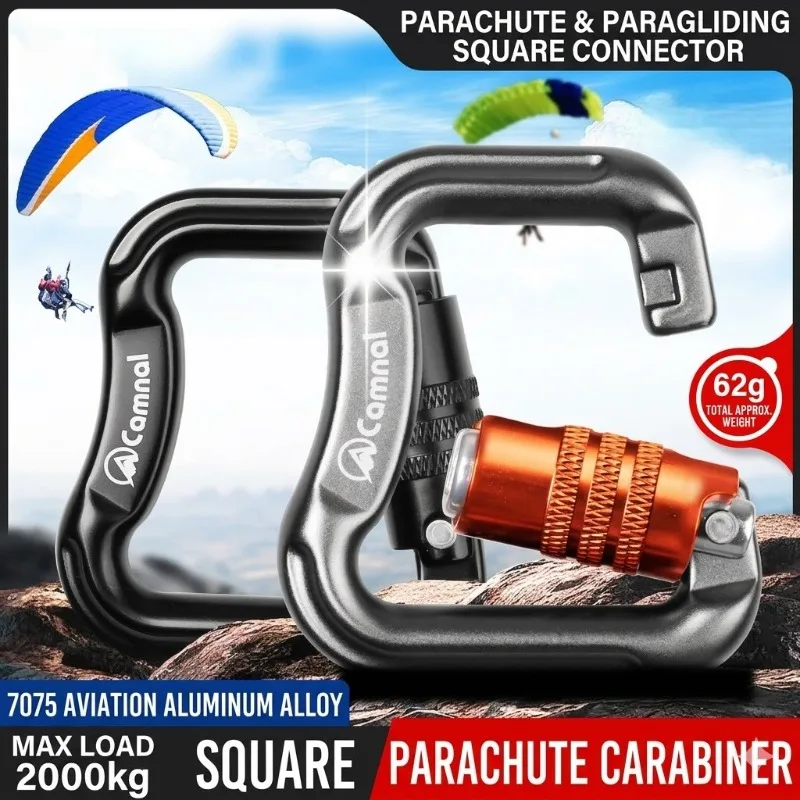 20KN Heavy-Duty Safety Lock Carabiner, Professional Paragliding Mountain Rock Climbing Gear for High-Altitude Work