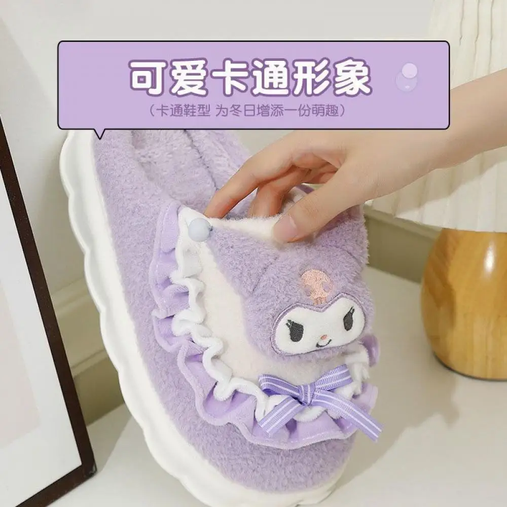 Cartoon Hello Kitty Plush Slippers Sanrioed Anime Women Spring Winter Indoor Home Shoes Cute Warm Girls Student Cotton Shoes