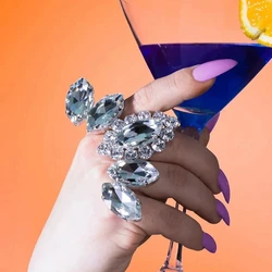 Bridal Water Drop Exaggerate Finger Rings Women Decoration 2023 Statement Jewelry Large Rhinestone Open Rings Adjustable