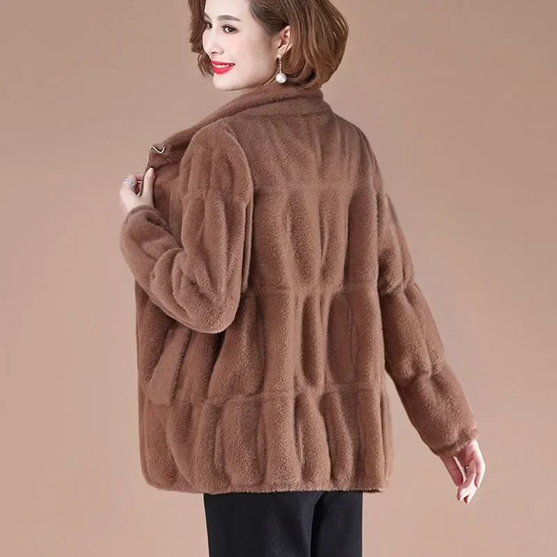 Abrigo de suéter de terciopelo de visón de imitación para mujer, cárdigan grueso, Chaqueta de punto suave y cálida, Tops para madre, Otoño e Invierno