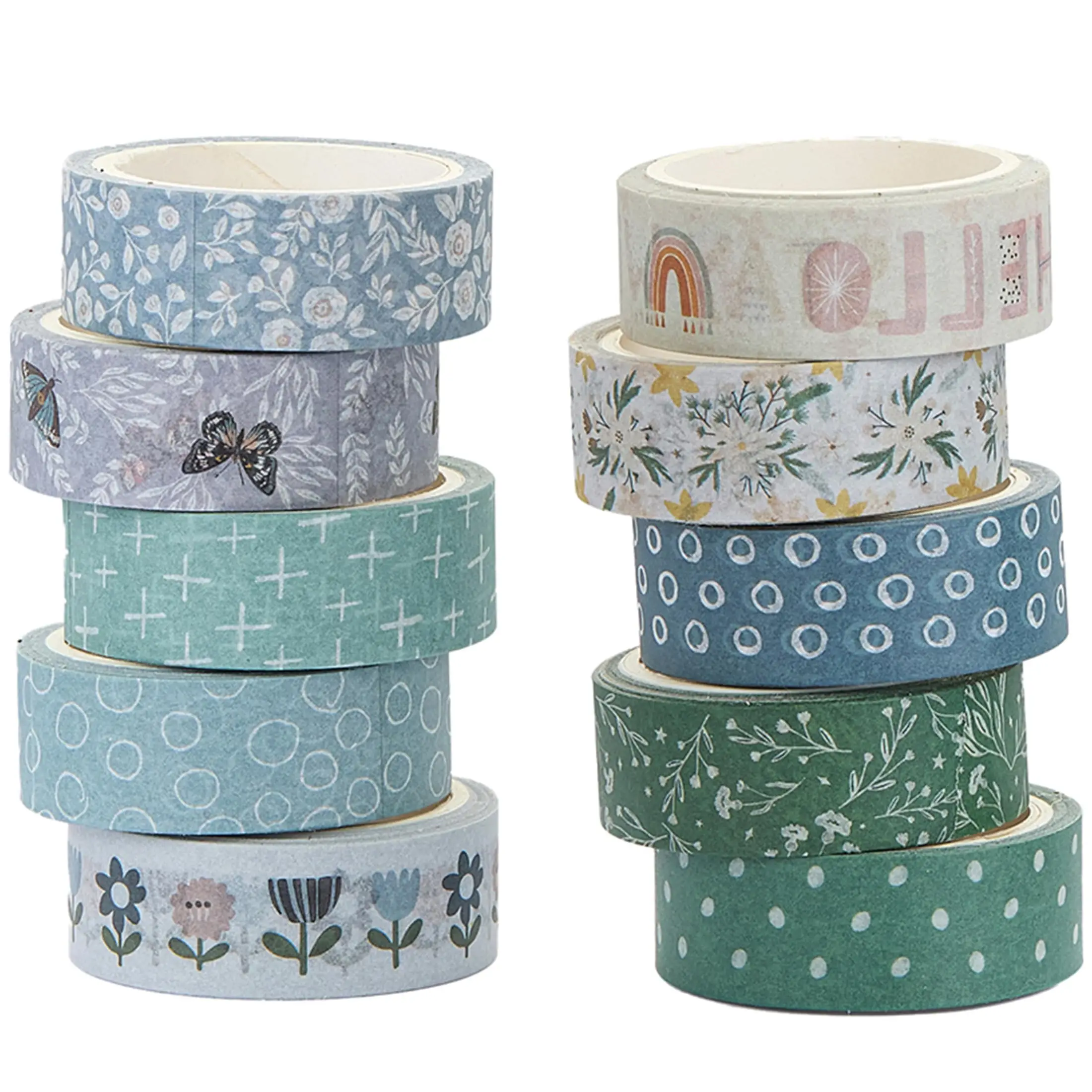 Boho Washi Tape Set 10 Rolls Cute Masking Graphic Floral Pattern Decorative Tapes for DIY Crafts,Journals,Planners,Scrapbook