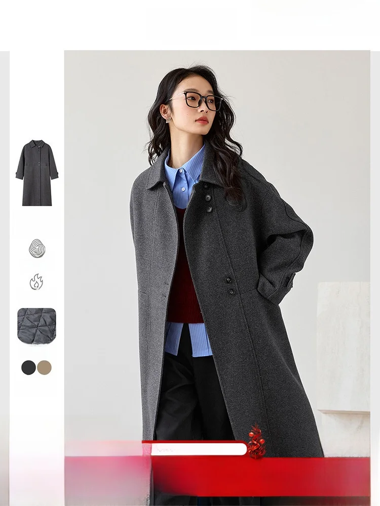 

Женское шерстяное пальто средней длины с утепленной хлопковой подкладкой, зимнее, новое, модное, элегантное, с длинными рукавами, на пуговицах, однотонное