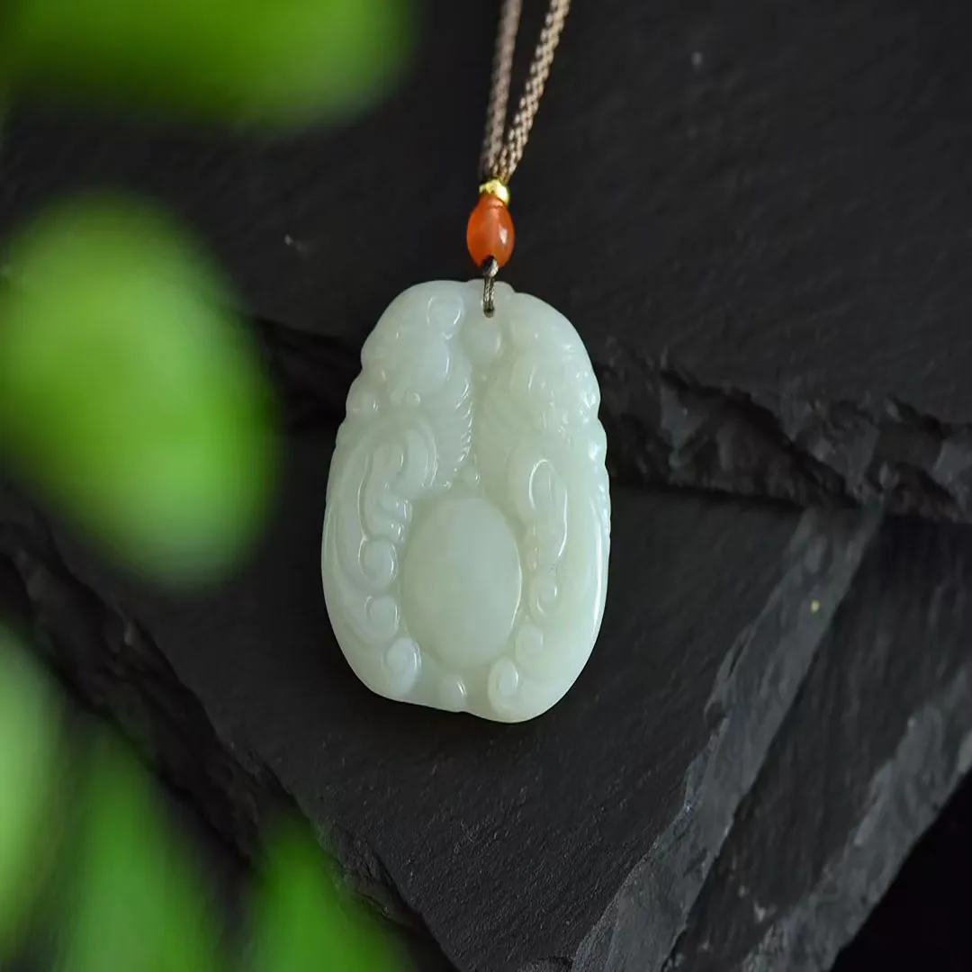 Exquisite Hetian Jade 33*34MM Safe double Pixiu Pendant Jewelry  3443#