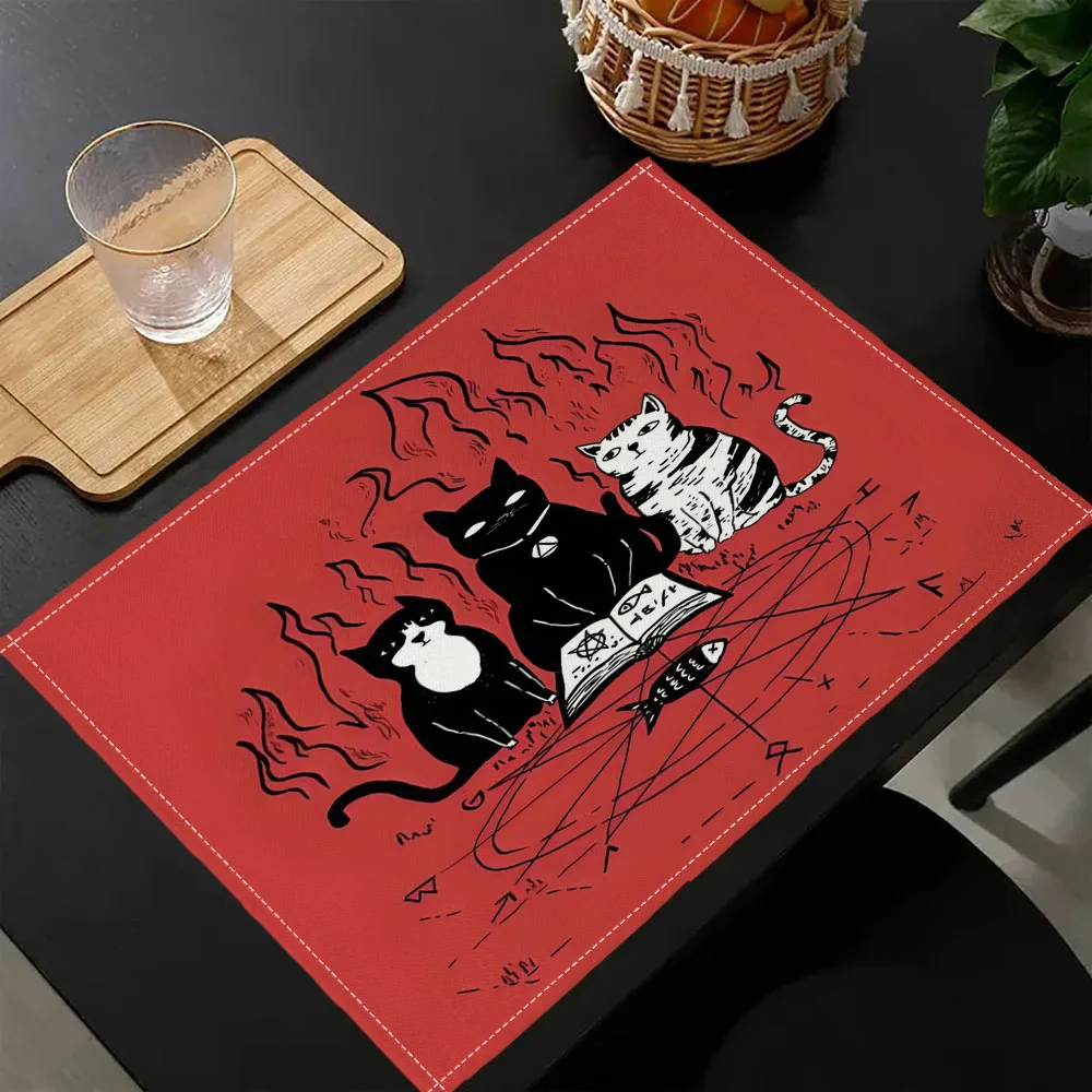 

1PC Cat Spiritual Symbol Placemat Dining Table Decor Linen Tableware Coaster Kitchen Mat For Kids Birthday Party Children 7.14