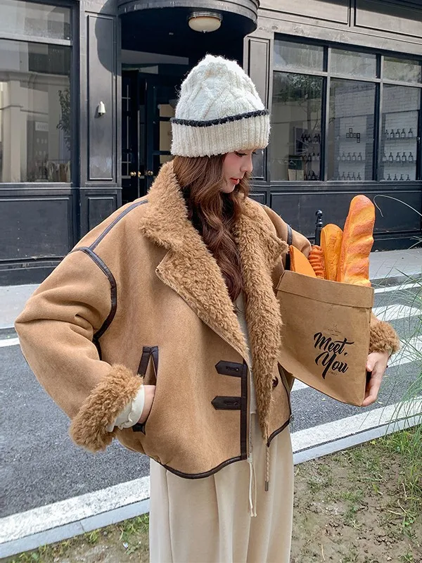 

Женская зимняя куртка из овечьей шерсти с утолщенной подкладкой, теплая, повседневная, на молнии, цветная, от китайского бренда