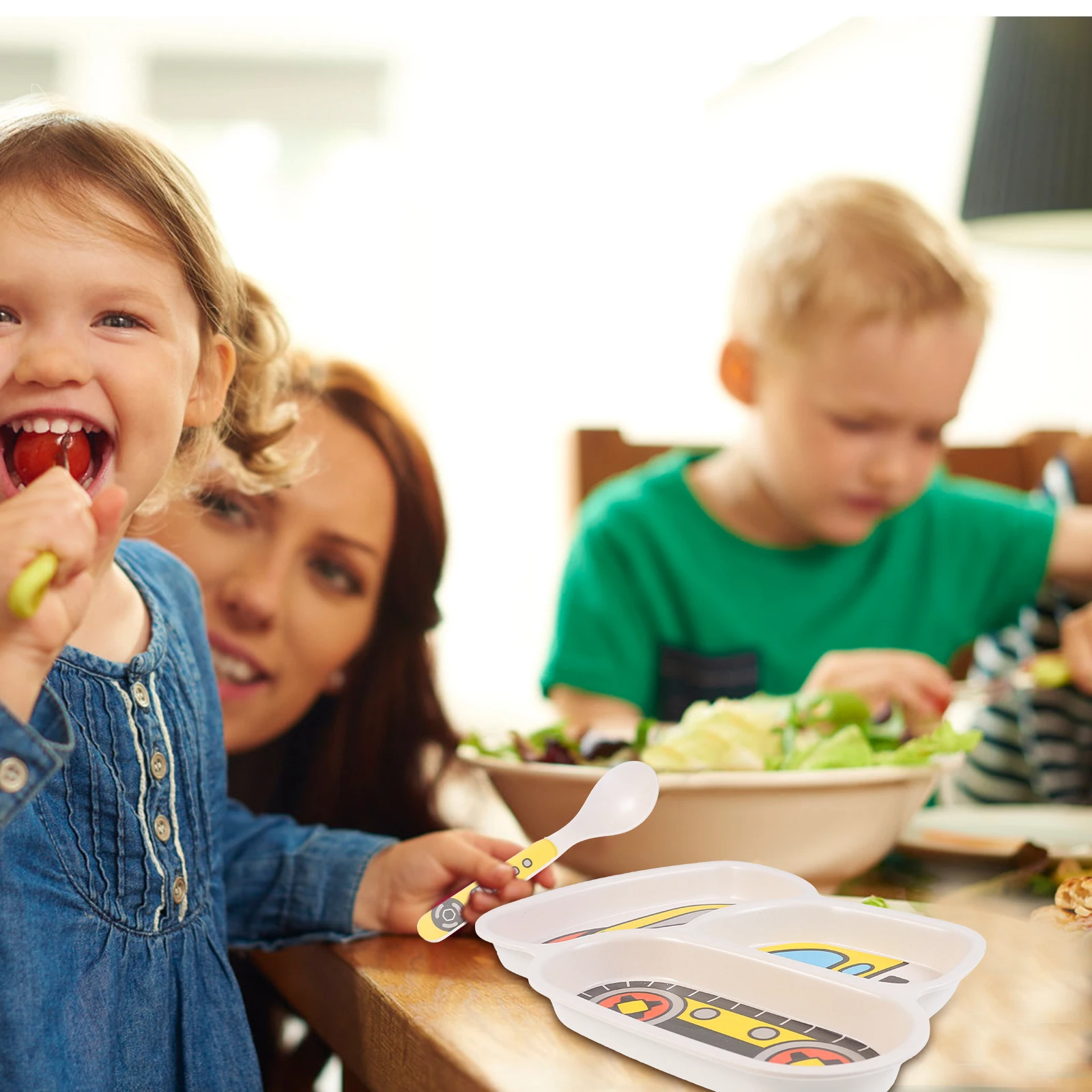

1 комплект, детская перегородка, обеденная тарелка, мультяшный экскаватор, набор детской посуды, милая цветная детская сервировочная тарелка, домашняя детская тарелка