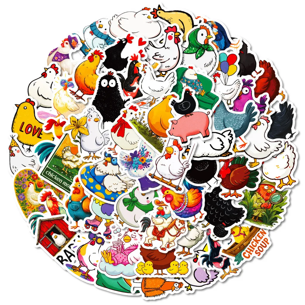 56Pcs Funny Cartoon Chicken Doodle Stickers Rooster Hen Decals for Journal and Stationery DIY Decor Golden Memory Stickers Store