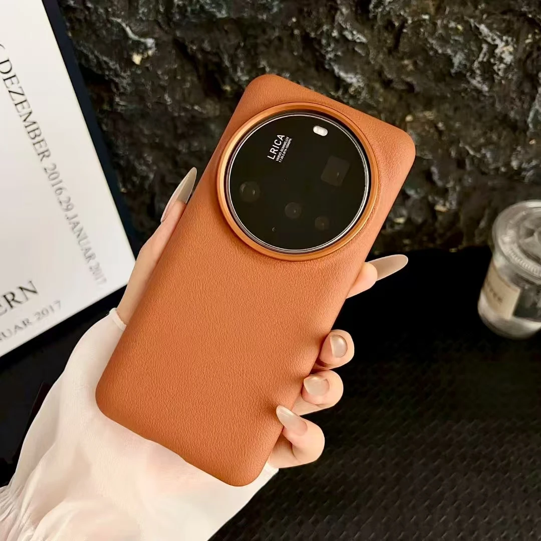 

For Xiaomi 15 Ultra Case Simple Official Style Delicated Texture Leather Raised Metal Lens Frame Protection Cover