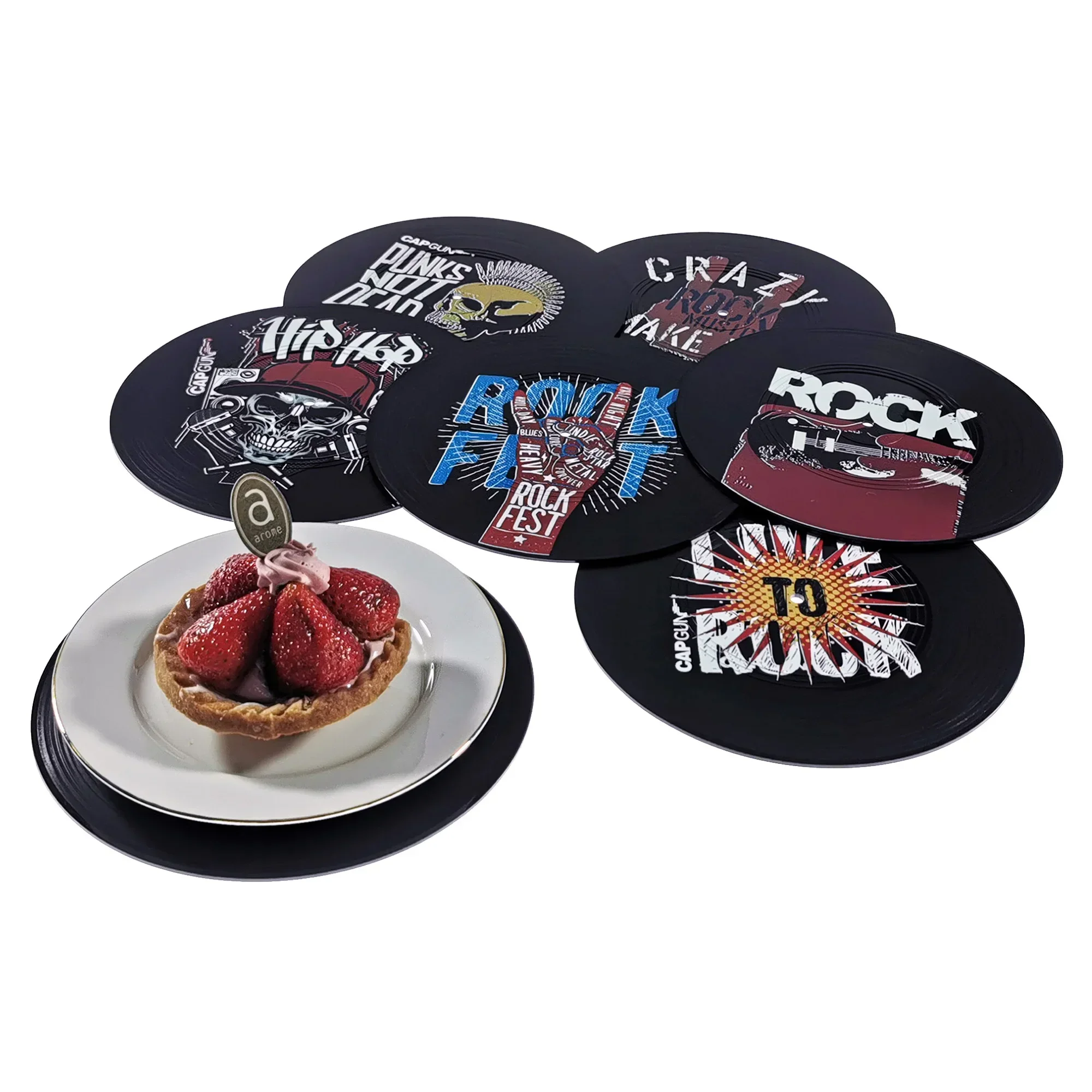 6pcs Anti-slip Retro Cup Mat Vinyl Record Coasters Music Drink Holder Mug Table Placemat Heat-resistant Non Slip ROCKABILLY Rock view 6